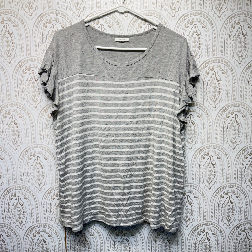 Maurices Ruffle Sleeve Top Womens XL Gray Striped Scoop Neck Rayon Knit Blouse